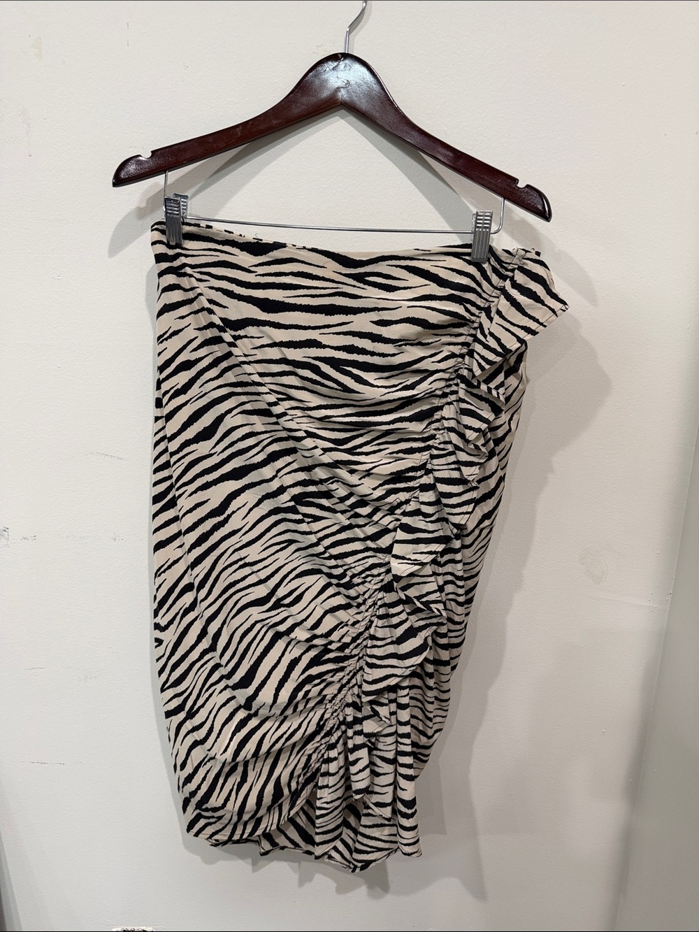 A.L.C. Zebra-Print Ruched Midi Skirt - Black and Cream